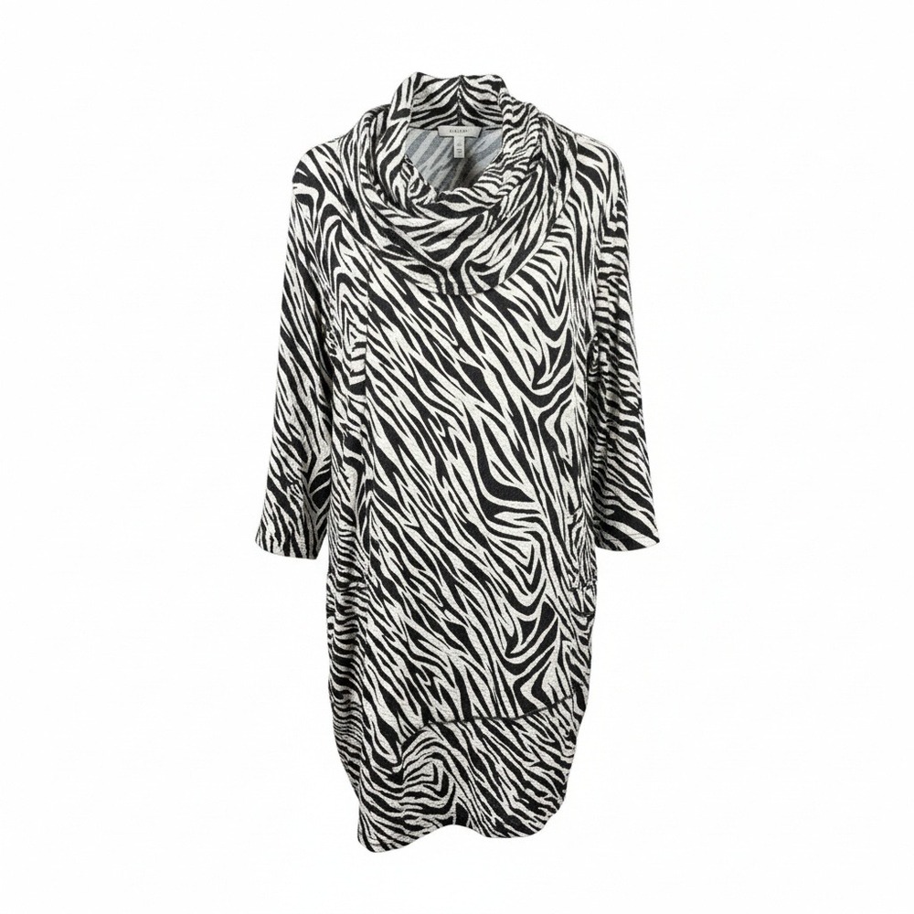 Ali Miles Zebra Print Cowl Neck Long Sleeve Tunic Top Women's 2X Stretch